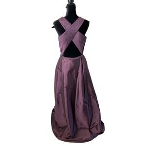 Monique Lhuillier Purple Silk Taffeta Open Back Formal Gown Sz 10